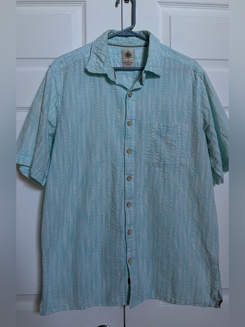 The Territory Ahead Mens LT Blue Cotton Button Up Shirt Short Sleeve